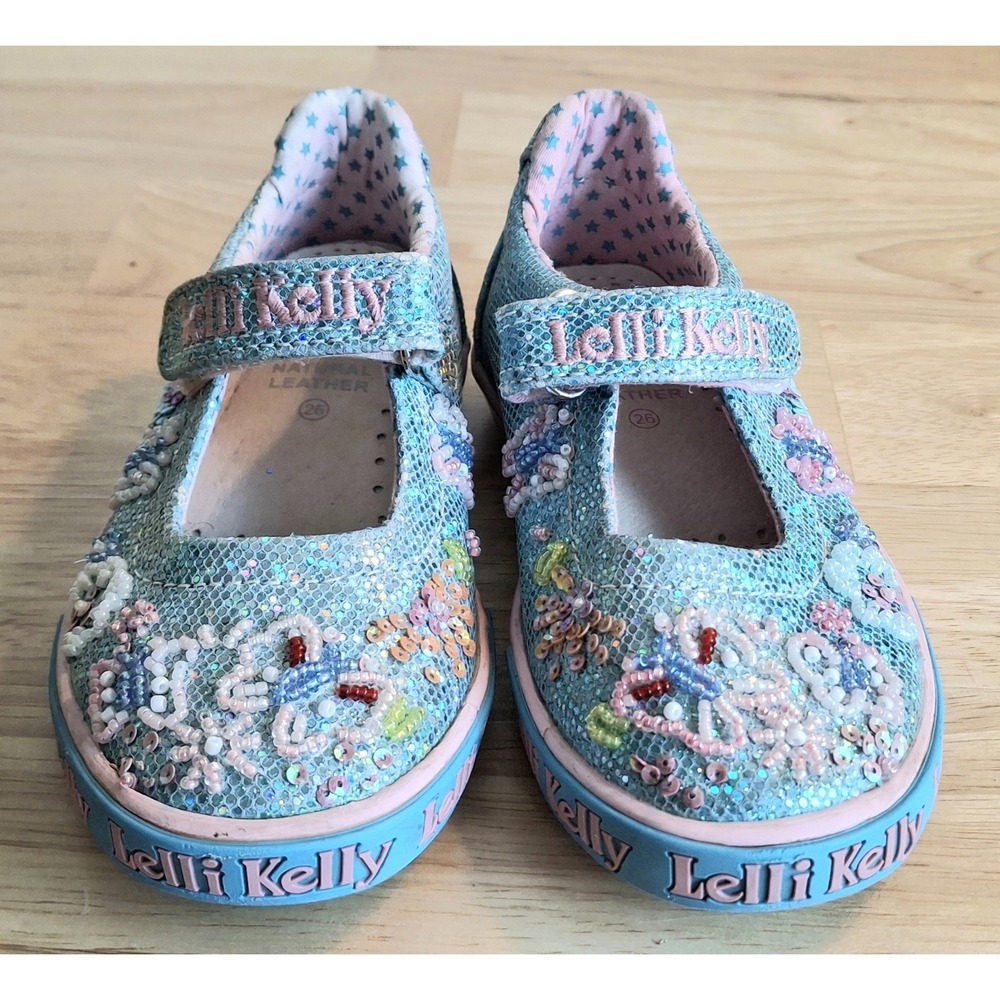 Lelli Kelly LK9082 Glitter Summer Girls EU 26 Beaded Butterfly Mary Jane Shoes